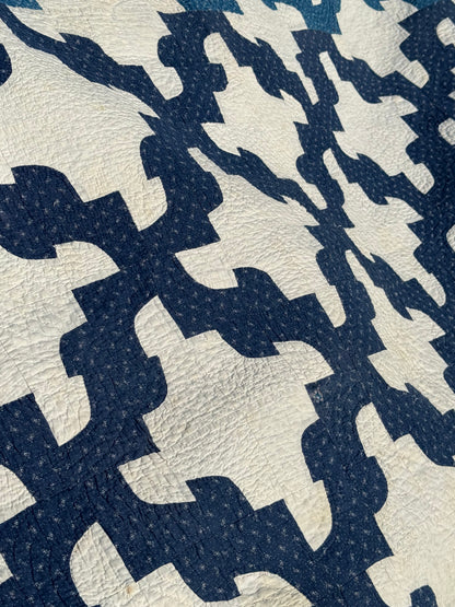 Blue and White Drunkards Path Quilt