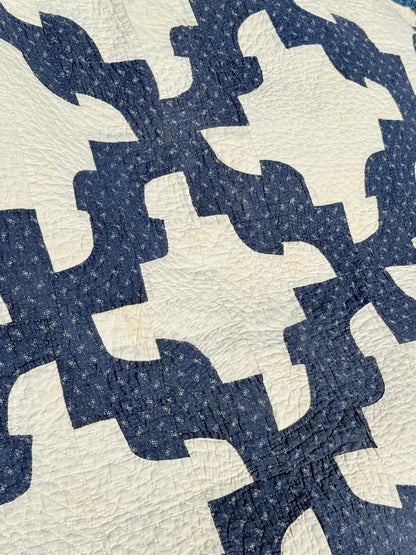 Blue and White Drunkards Path Quilt