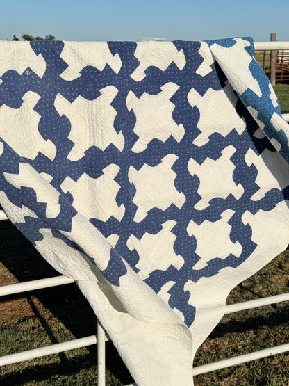 Blue and White Drunkards Path Quilt