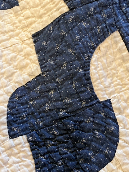 Blue and White Drunkards Path Quilt