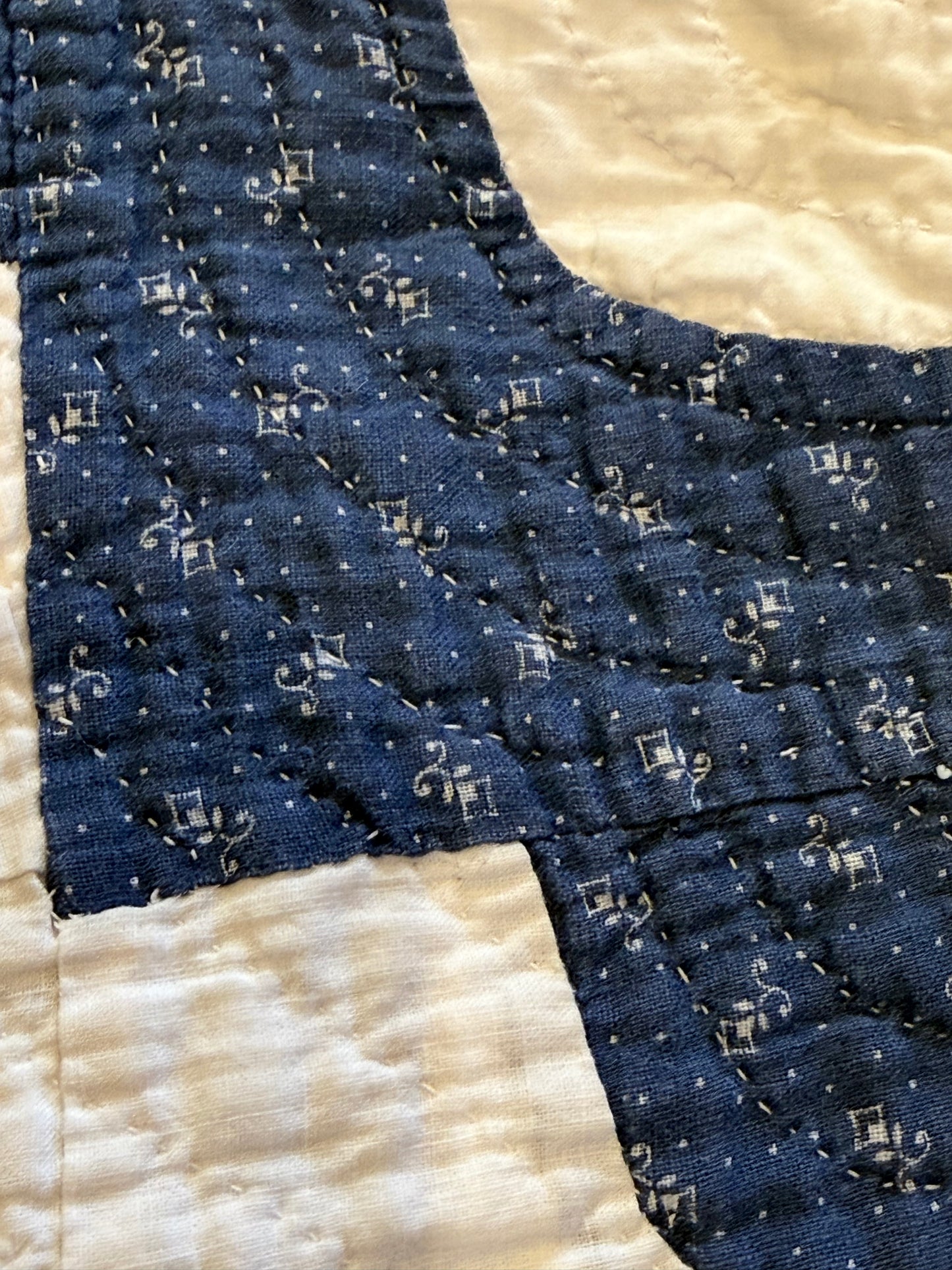 Blue and White Drunkards Path Quilt