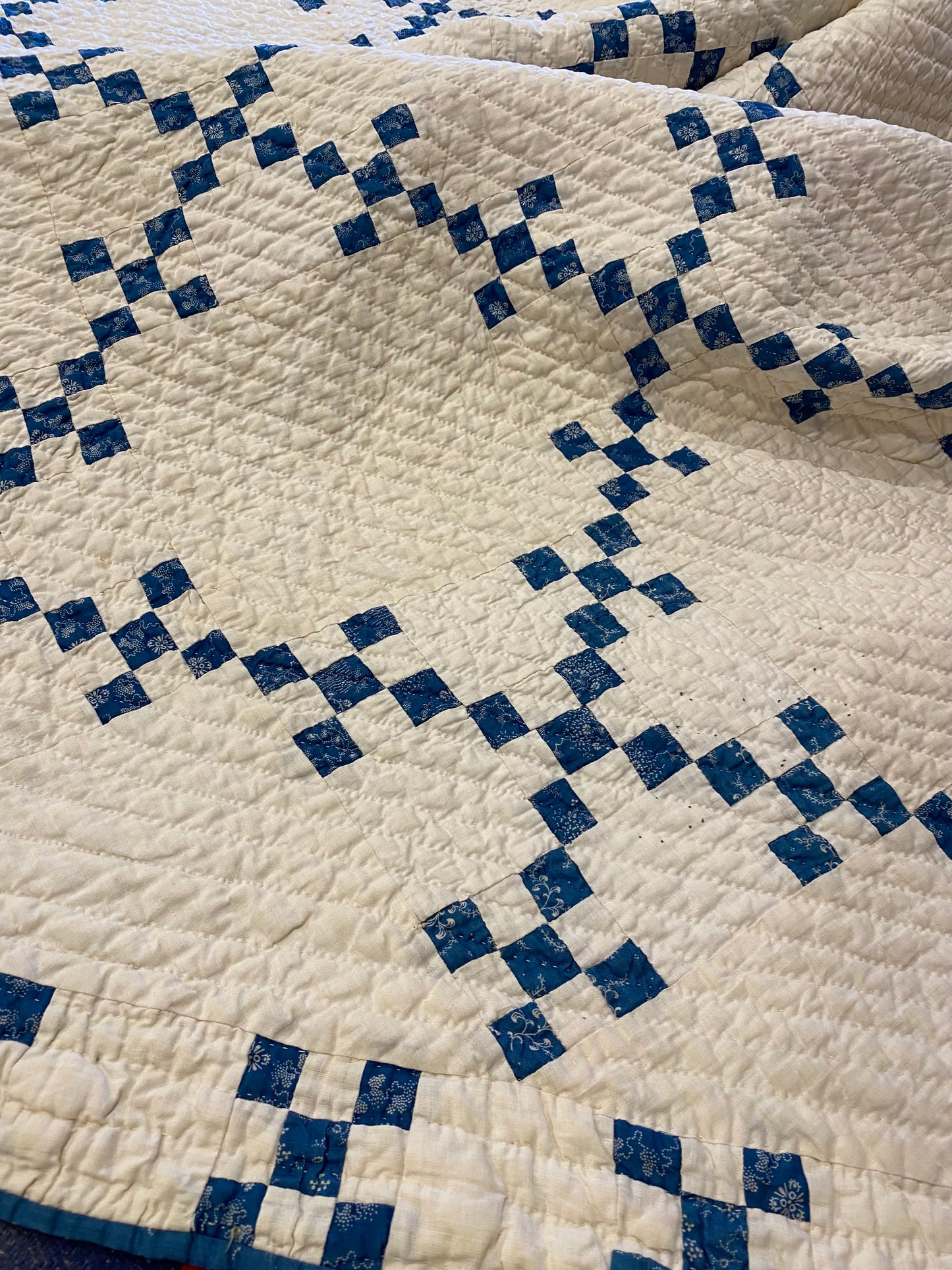 Blue and White Double 9 Patch Postage Stamp Quilt