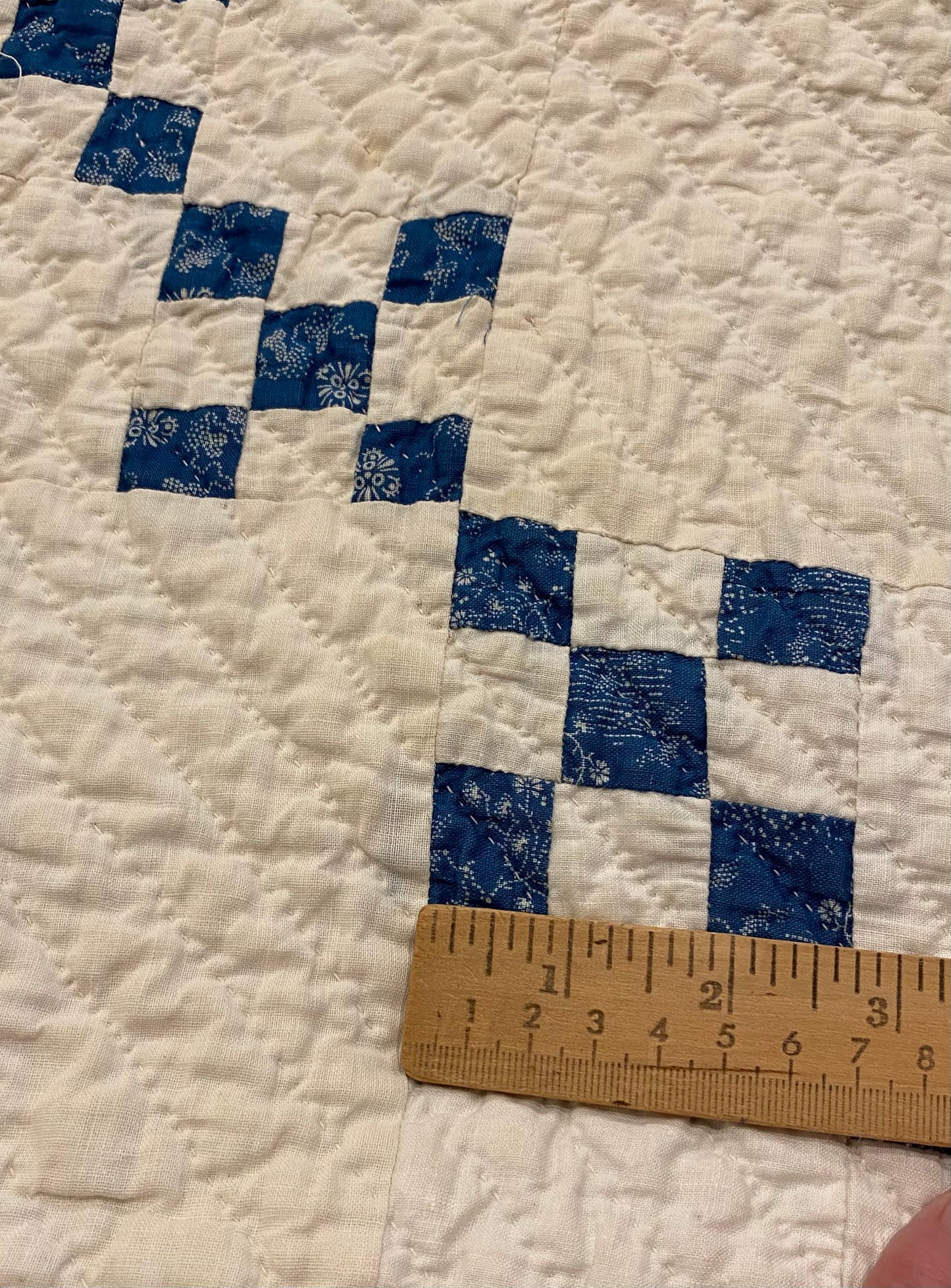 Blue and White Double 9 Patch Postage Stamp Quilt