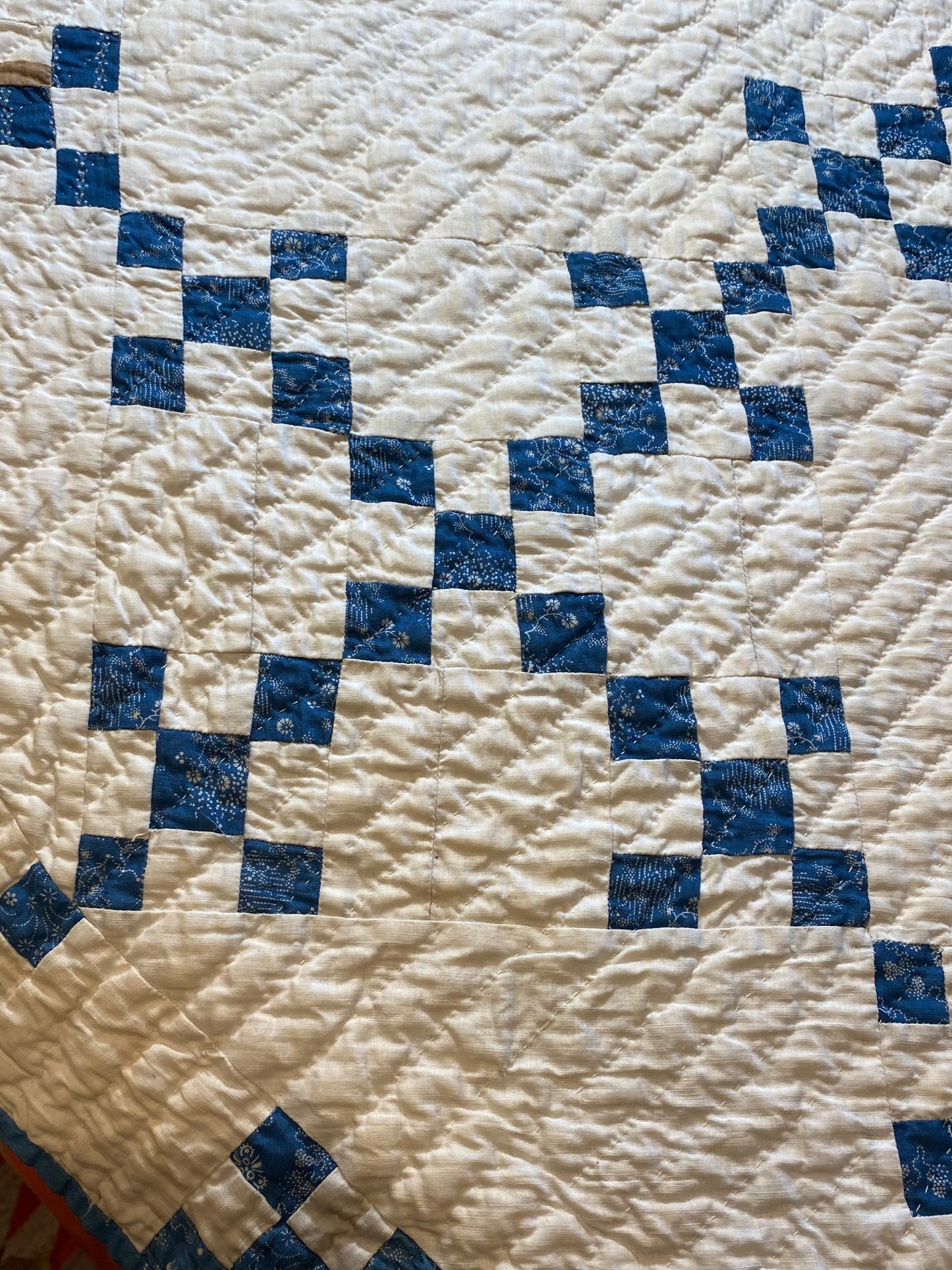 Blue and White Double 9 Patch Postage Stamp Quilt