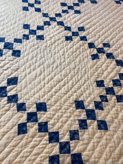 Blue and White Double 9 Patch Postage Stamp Quilt