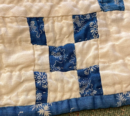 Blue and White Double 9 Patch Postage Stamp Quilt