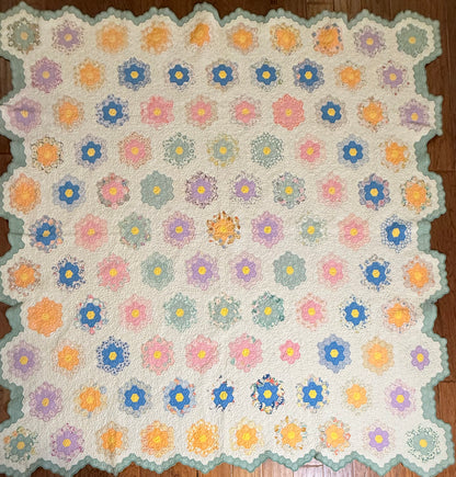 Colorful Grannies Flower Garden Quilt