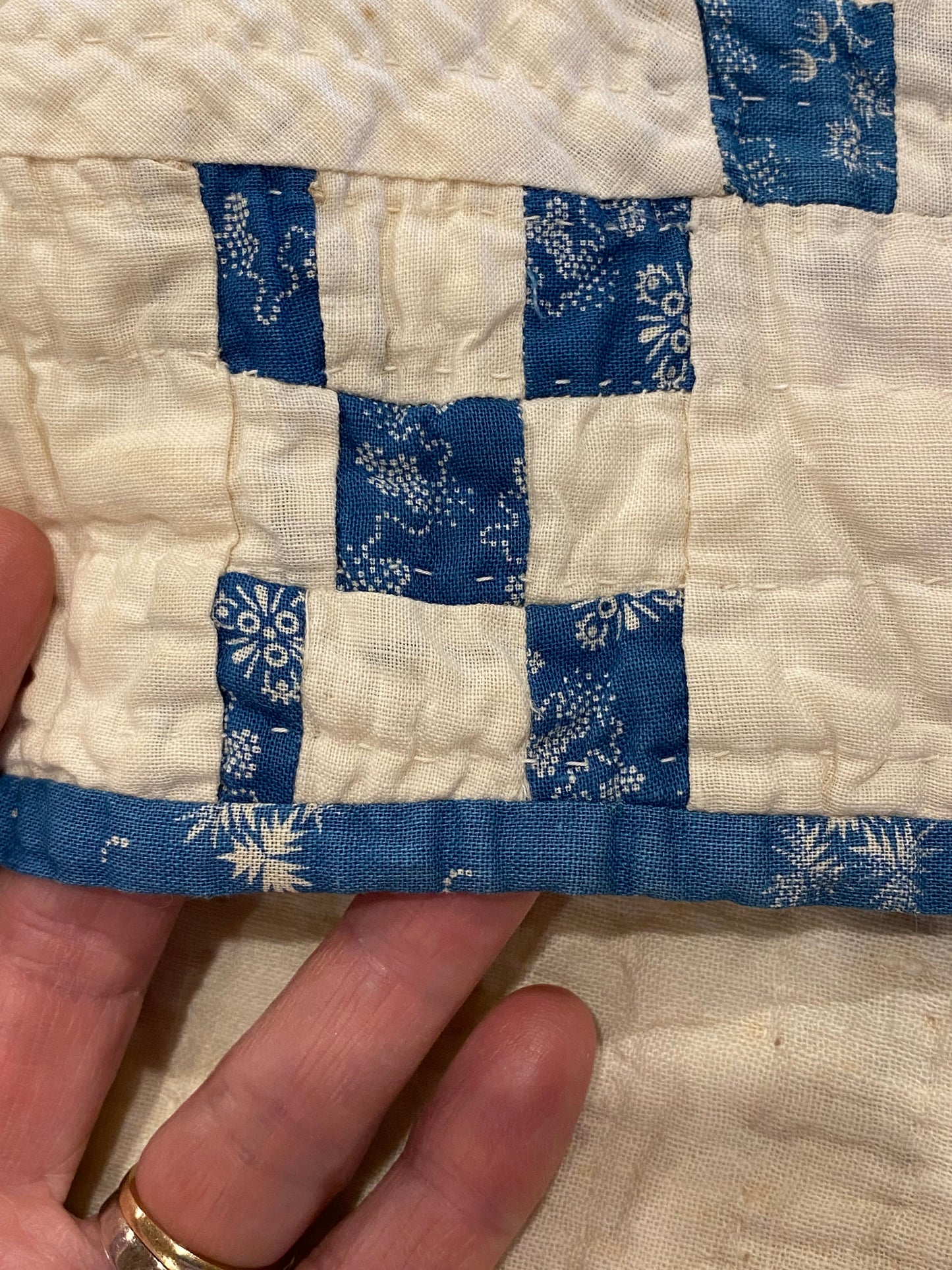 Blue and White Double 9 Patch Postage Stamp Quilt