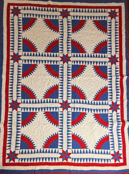 Rocky Mountain Road Vintage Quilt-Red, White and Blue