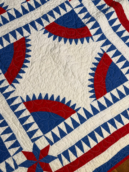 Rocky Mountain Road Vintage Quilt-Red, White and Blue