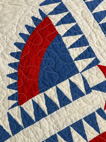 Rocky Mountain Road Vintage Quilt-Red, White and Blue