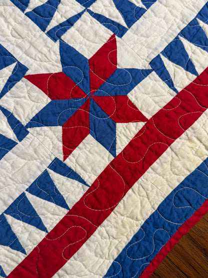 Rocky Mountain Road Vintage Quilt-Red, White and Blue