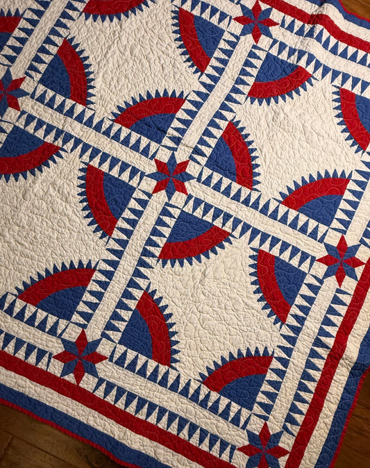 Rocky Mountain Road Vintage Quilt-Red, White and Blue