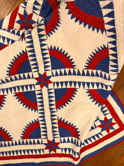 Rocky Mountain Road Vintage Quilt-Red, White and Blue