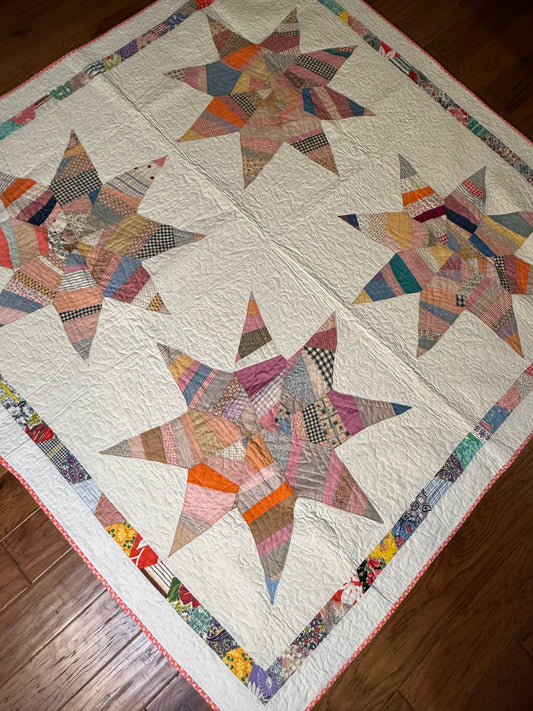 Delightful String Stars Vintage Quilt