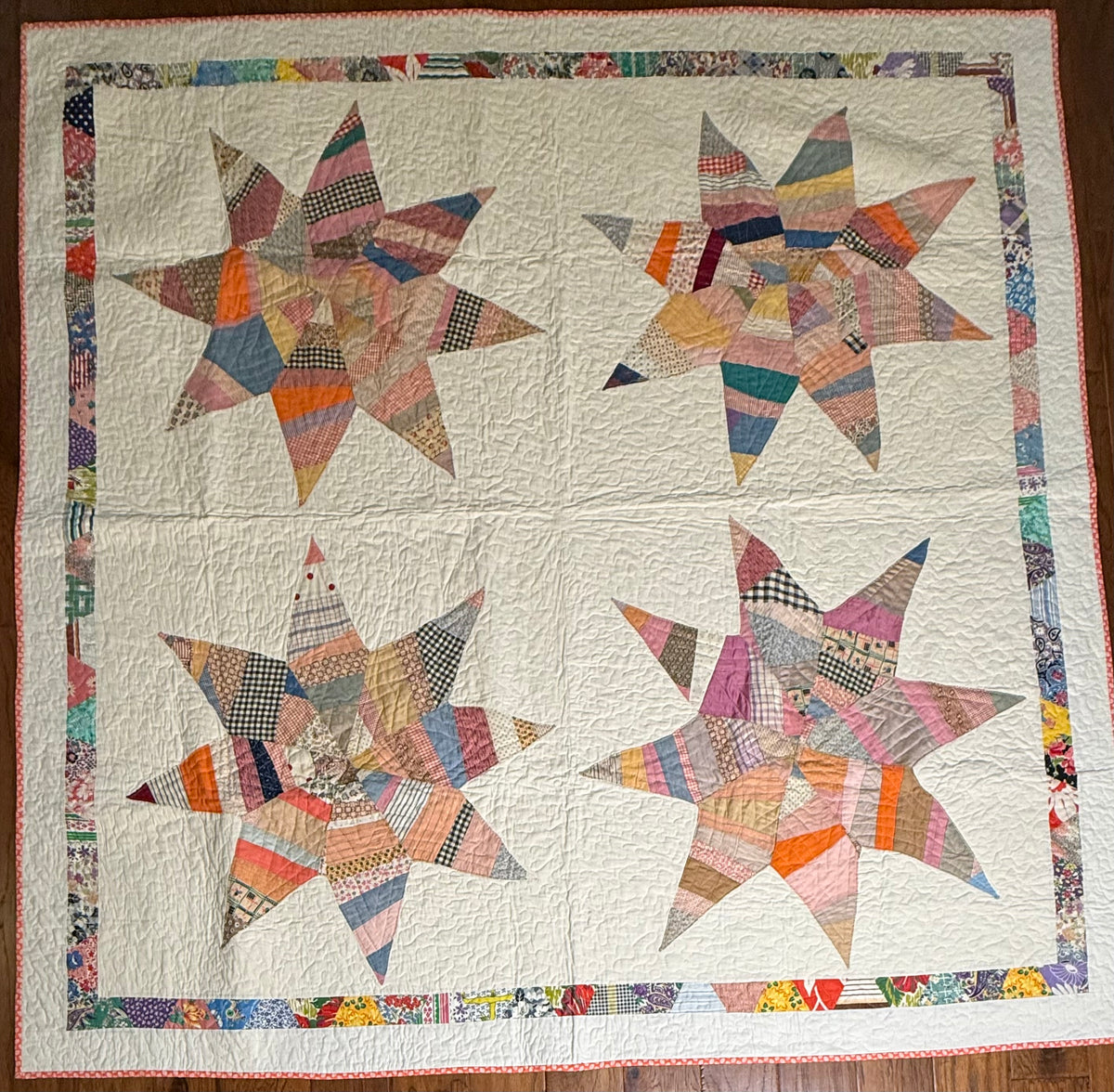 Delightful String Stars Vintage Quilt