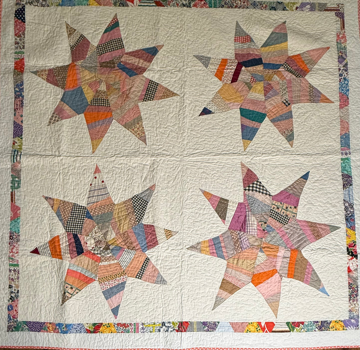 Delightful String Stars Vintage Quilt
