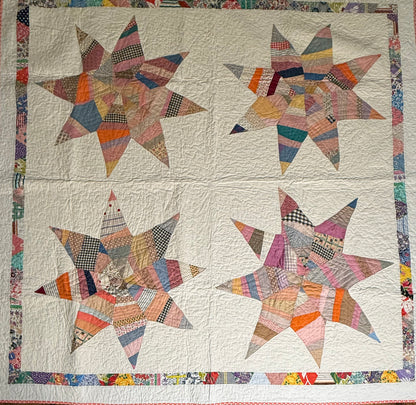 Delightful String Stars Vintage Quilt
