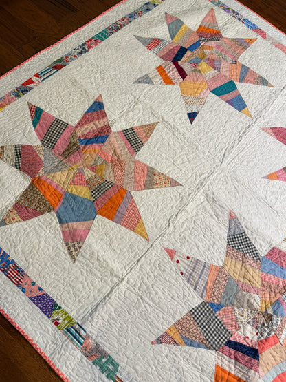 Delightful String Stars Vintage Quilt