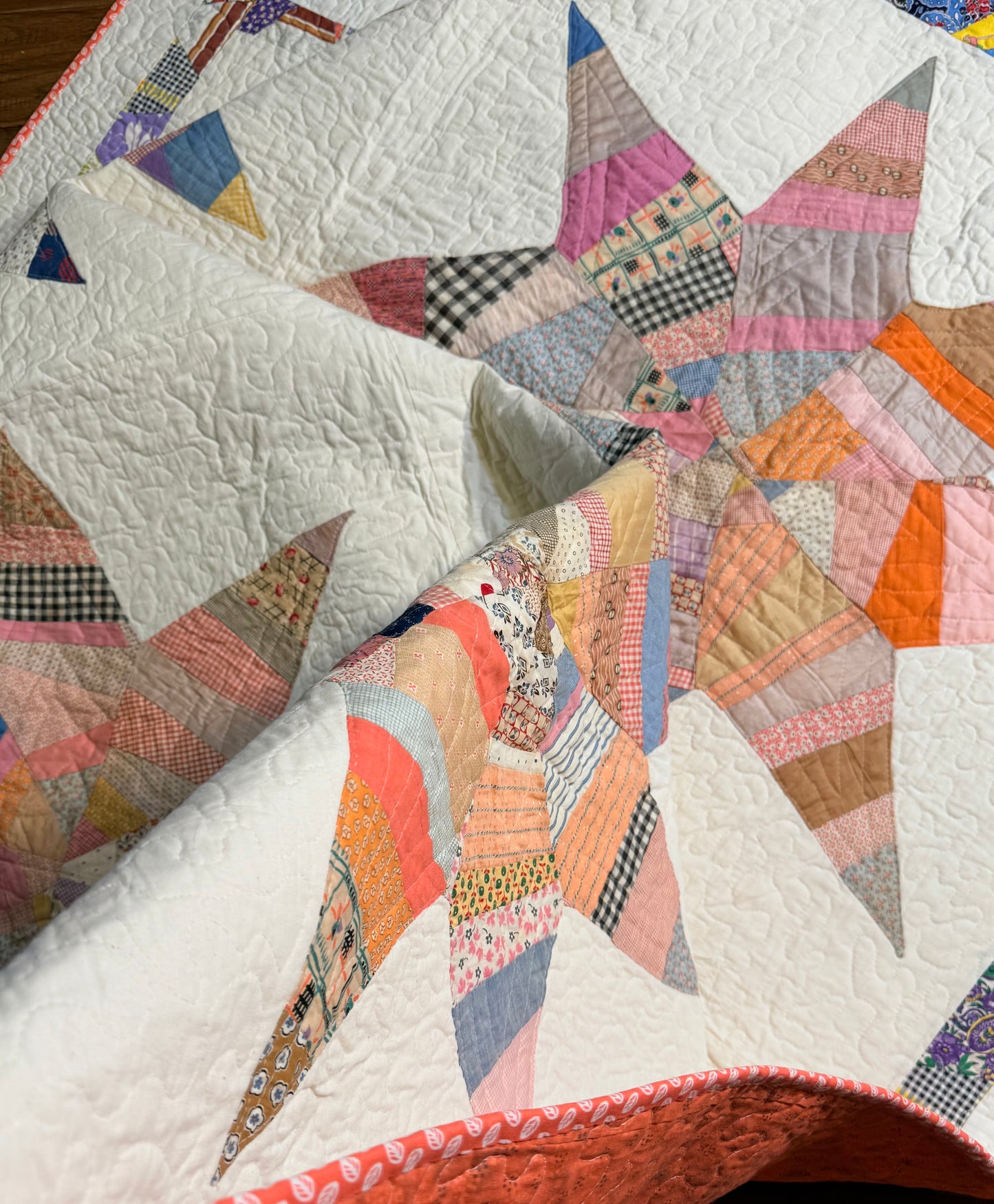 Delightful String Stars Vintage Quilt