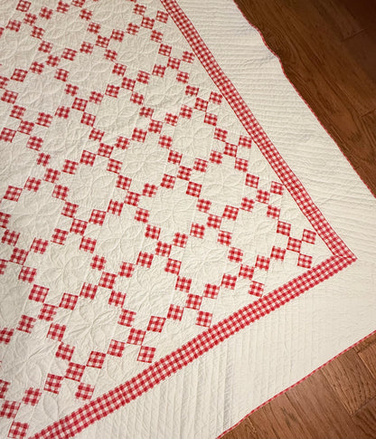 Charming Red and White 9 Patch on Point Quilt
