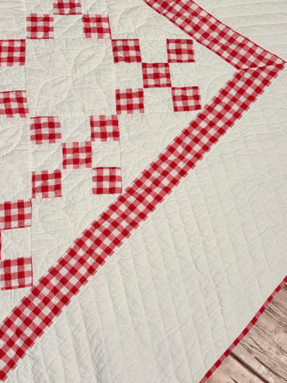 Charming Red and White 9 Patch on Point Quilt