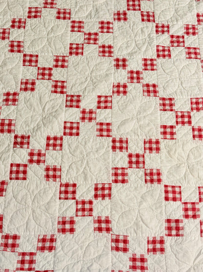 Charming Red and White 9 Patch on Point Quilt