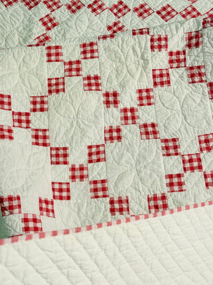 Charming Red and White 9 Patch on Point Quilt