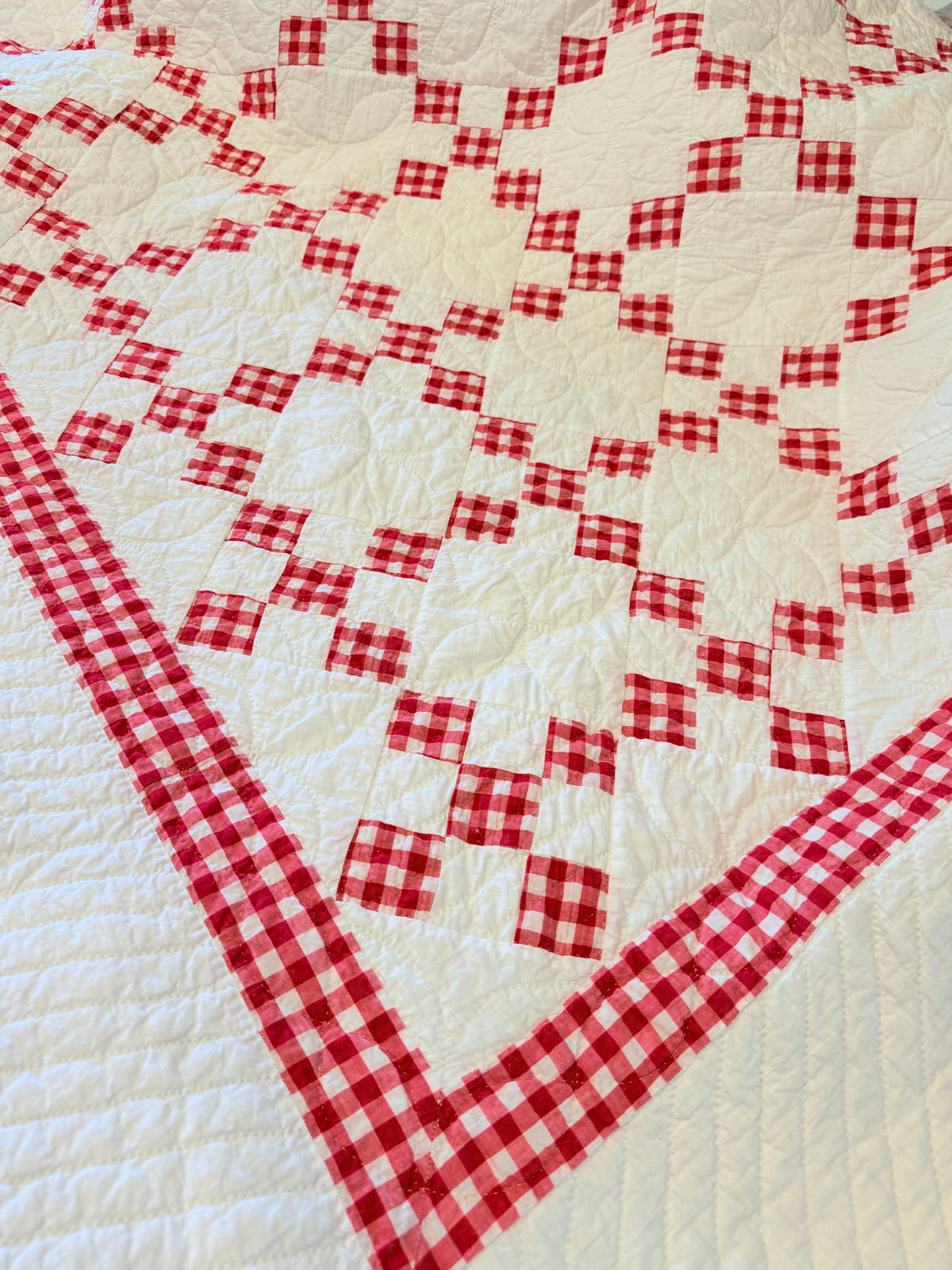 Charming Red and White 9 Patch on Point Quilt