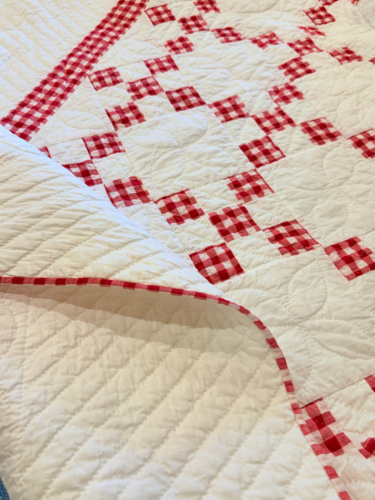 Charming Red and White 9 Patch on Point Quilt
