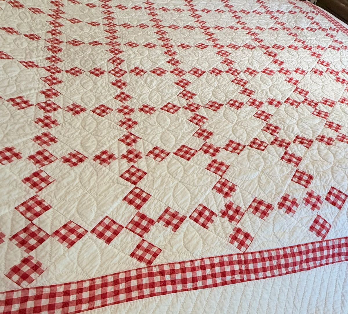 Charming Red and White 9 Patch on Point Quilt