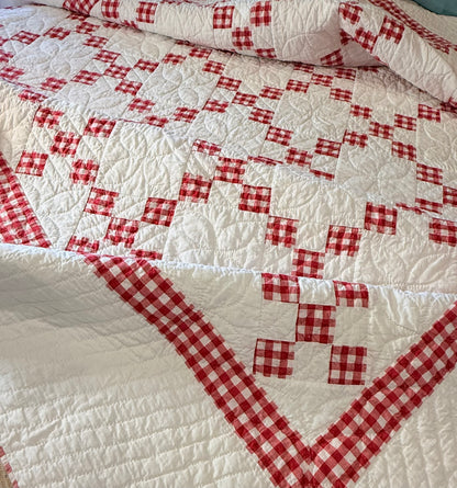 Charming Red and White 9 Patch on Point Quilt