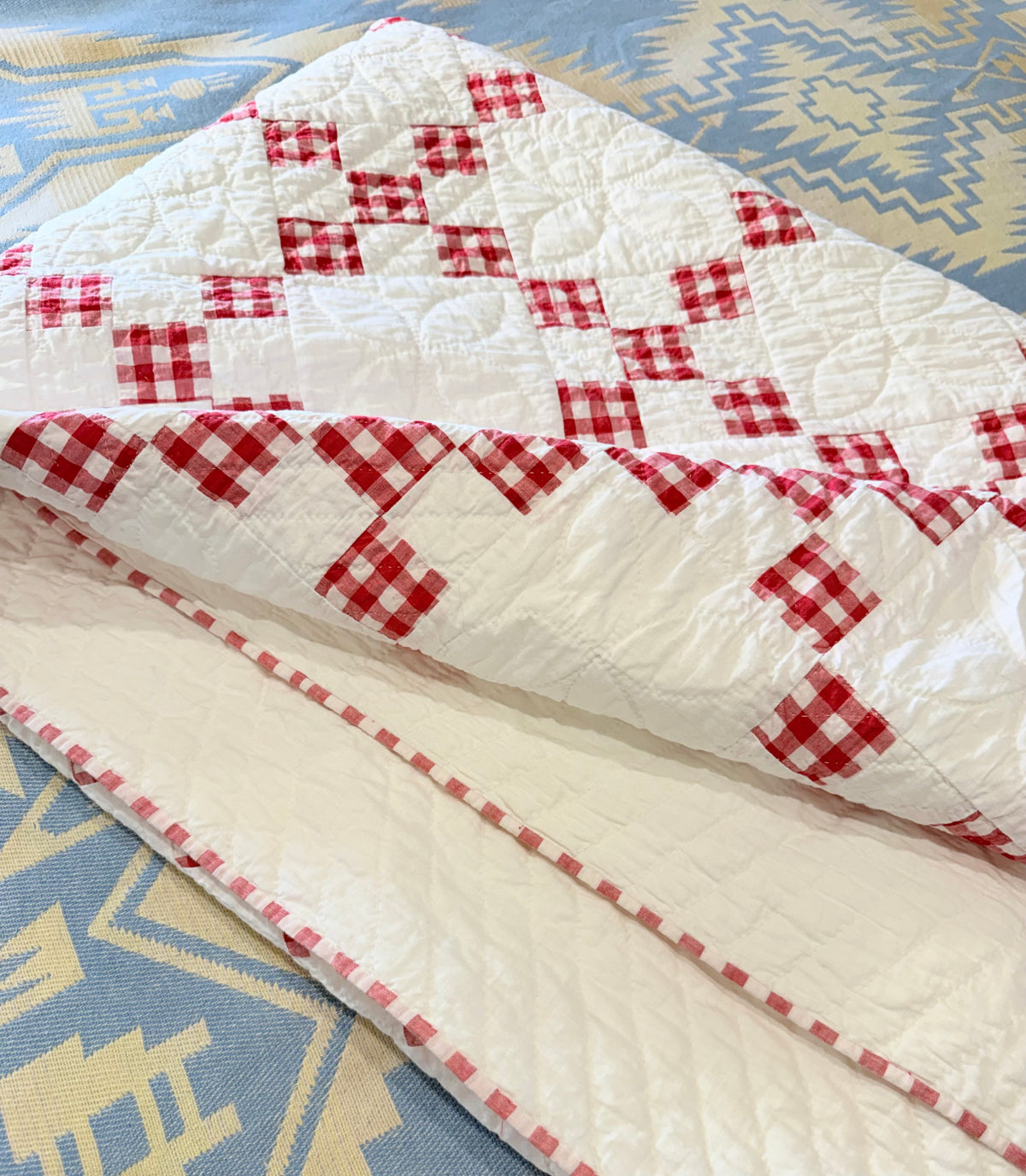Charming Red and White 9 Patch on Point Quilt
