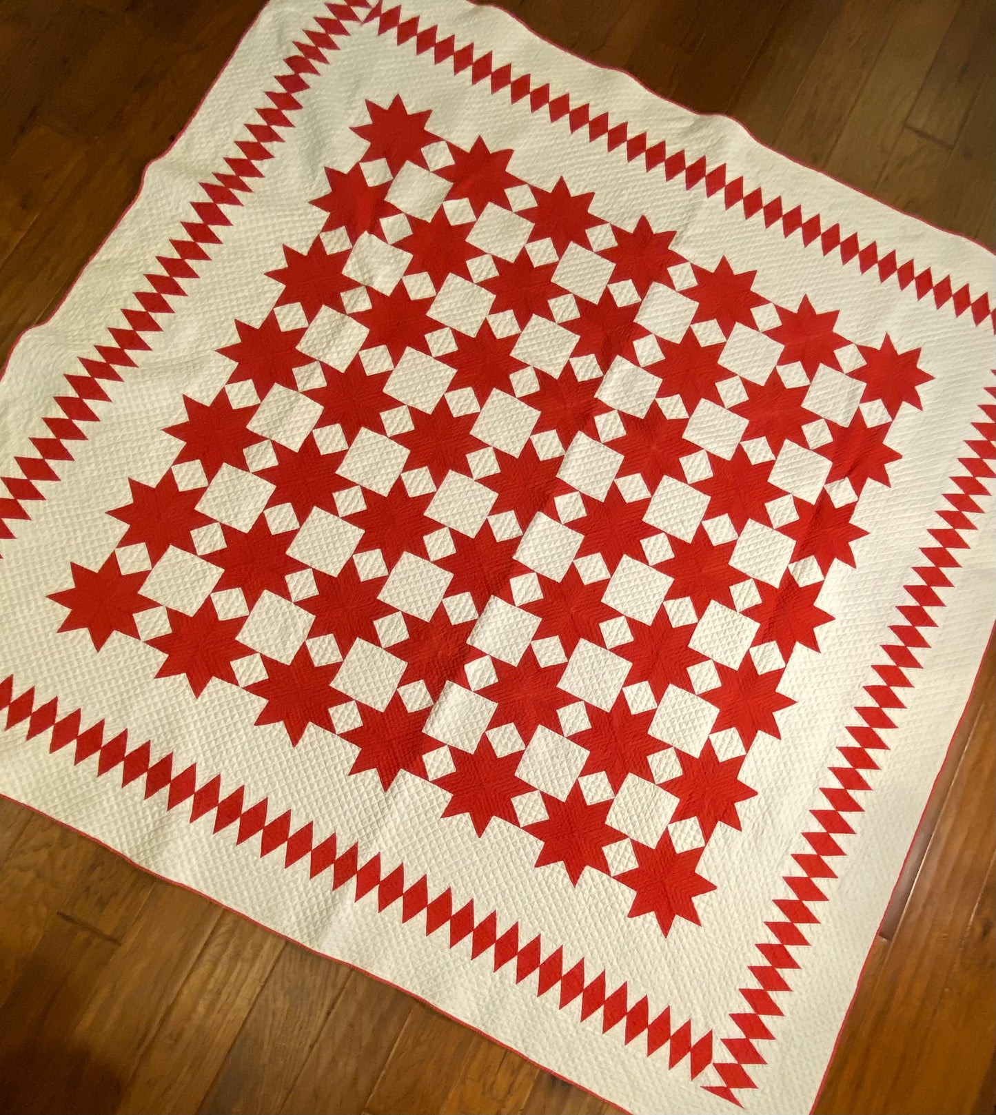 8 Point Touching Stars Quilt with Diamonds Border - Sold