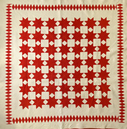 8 Point Touching Stars Quilt with Diamonds Border - Sold