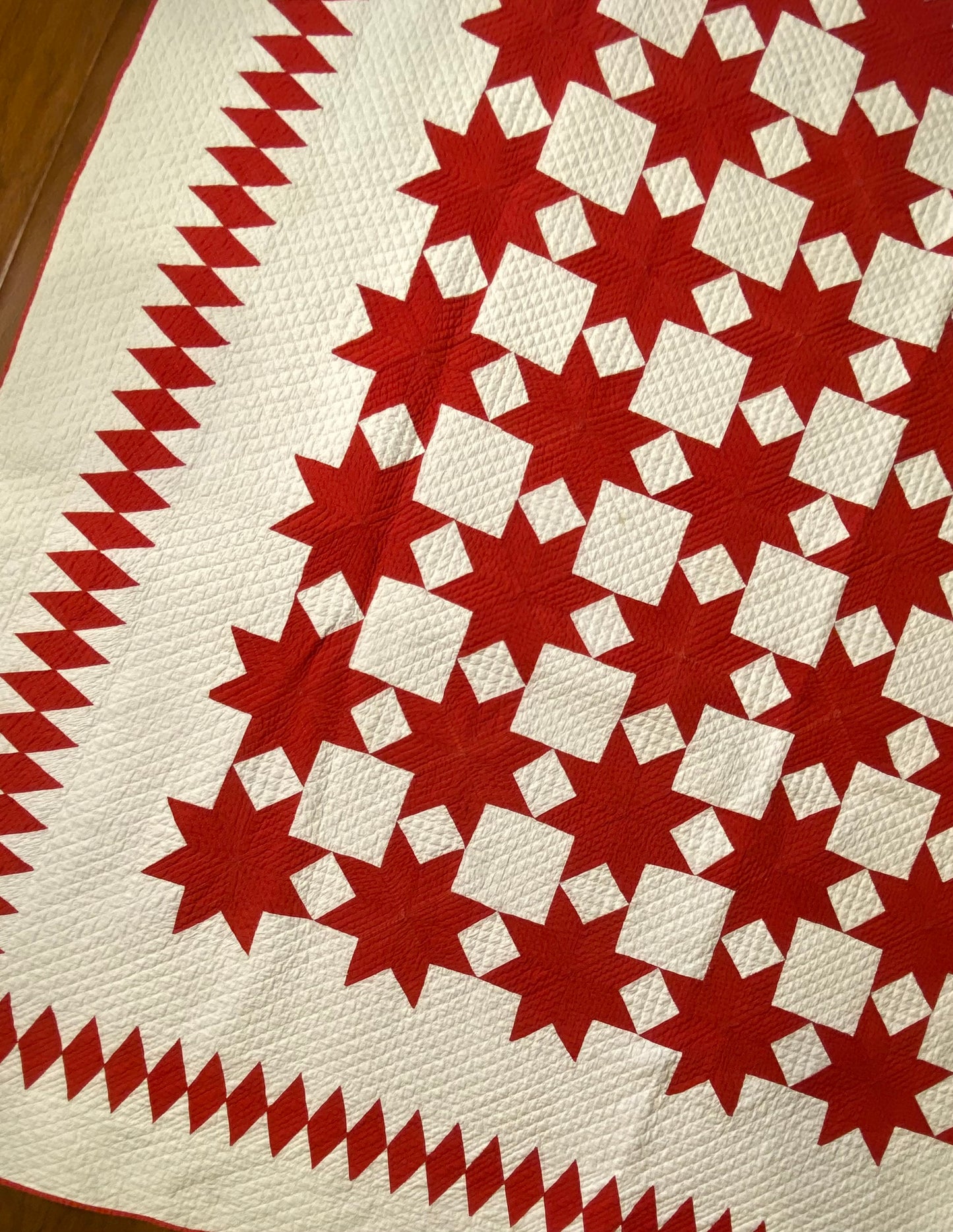 8 Point Touching Stars Quilt with Diamonds Border - Sold