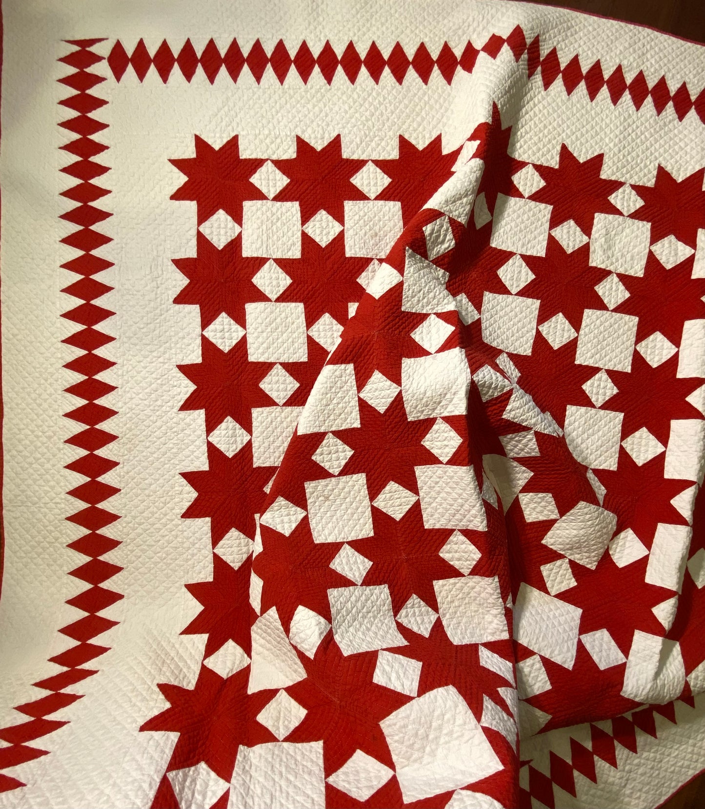 8 Point Touching Stars Quilt with Diamonds Border - Sold