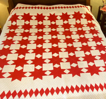 8 Point Touching Stars Quilt with Diamonds Border - Sold