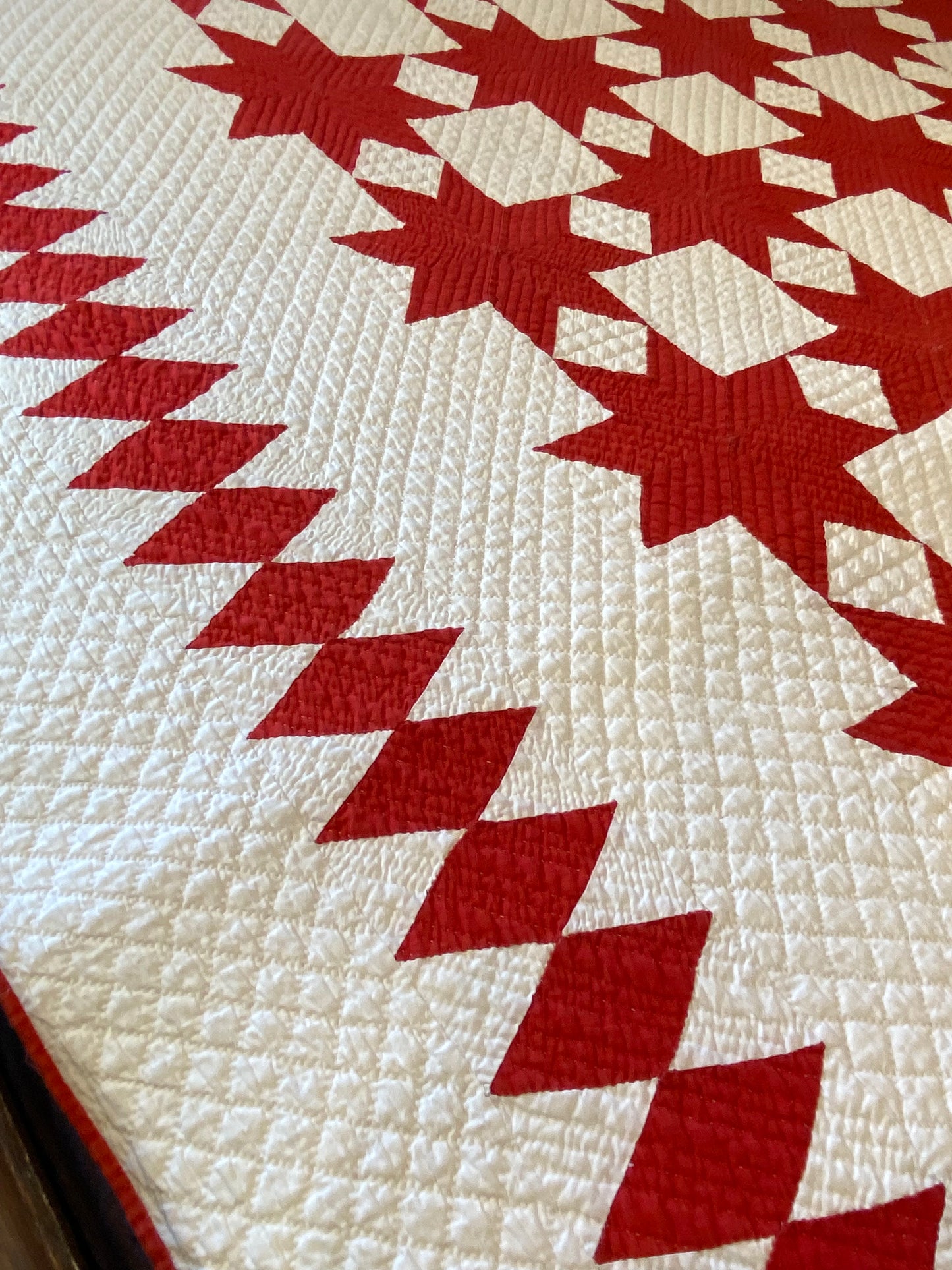 8 Point Touching Stars Quilt with Diamonds Border - Sold