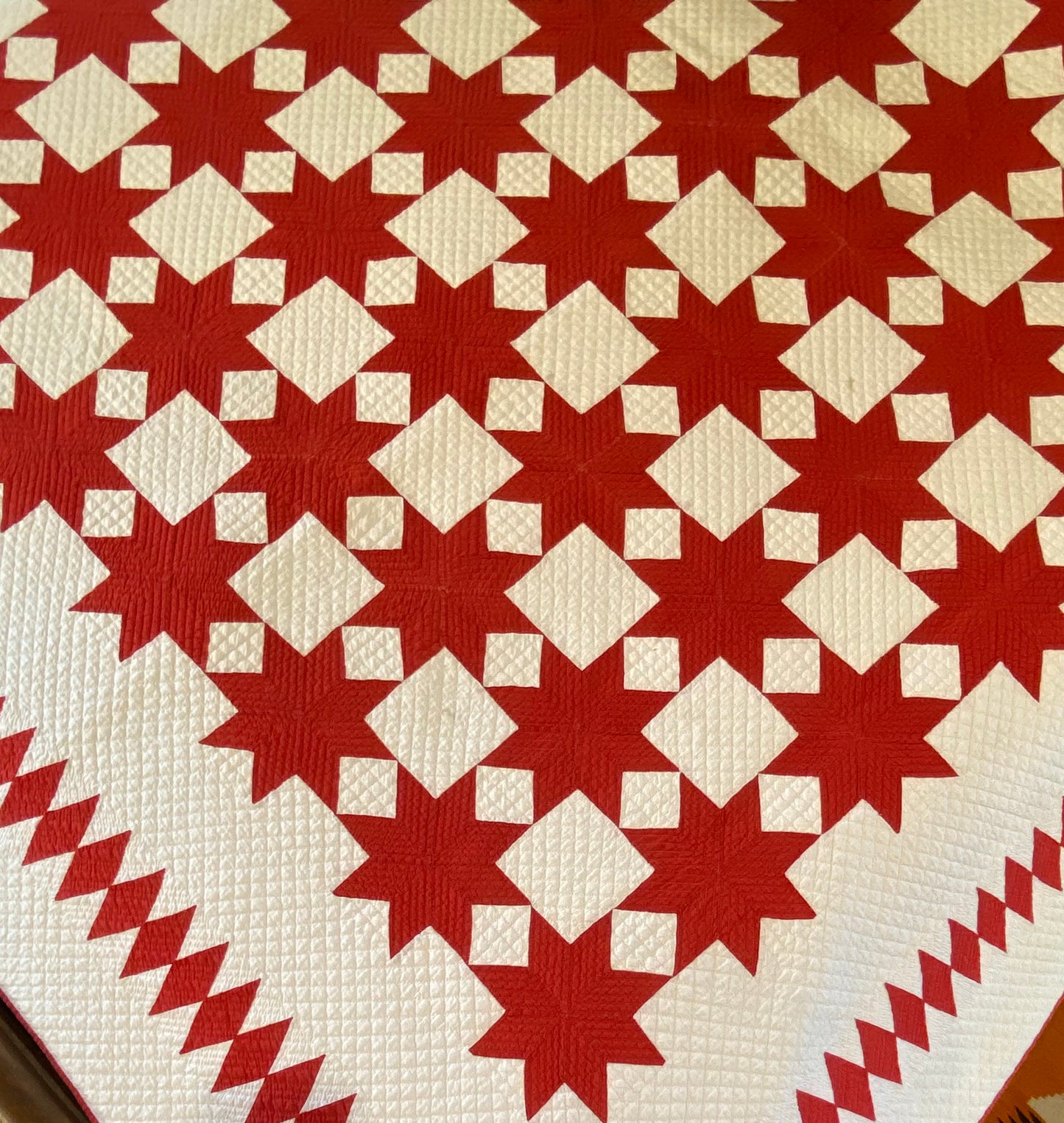 8 Point Touching Stars Quilt with Diamonds Border - Sold