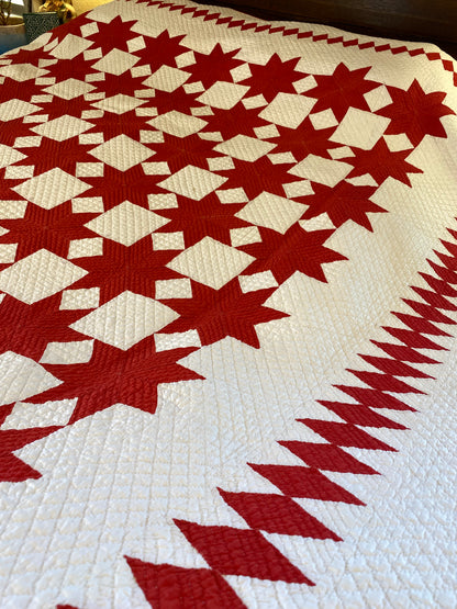 8 Point Touching Stars Quilt with Diamonds Border - Sold