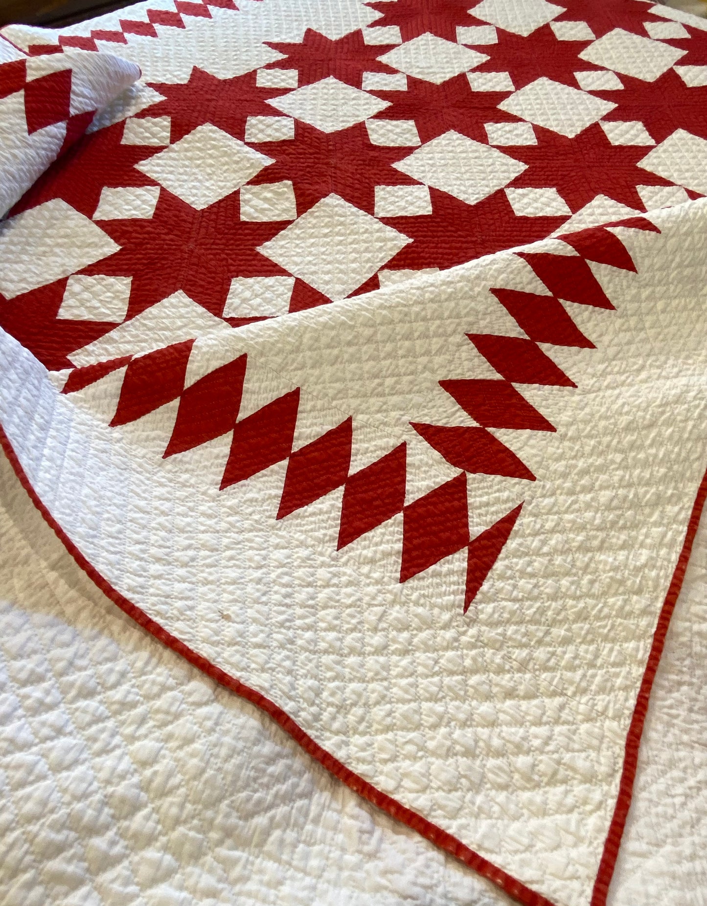 8 Point Touching Stars Quilt with Diamonds Border - Sold