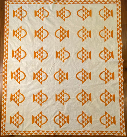 Basket of Cheddar Quilt with a Double Sawtooth Border