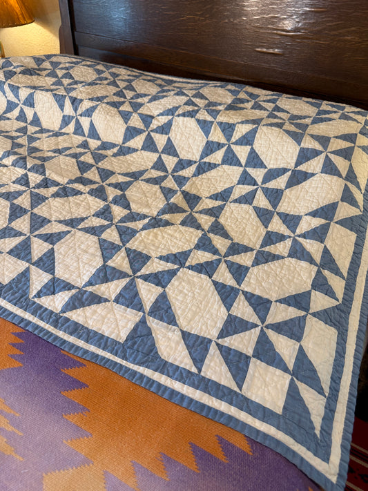 Pinwheel Stars in Blue and White - Crib/Youth Quilt