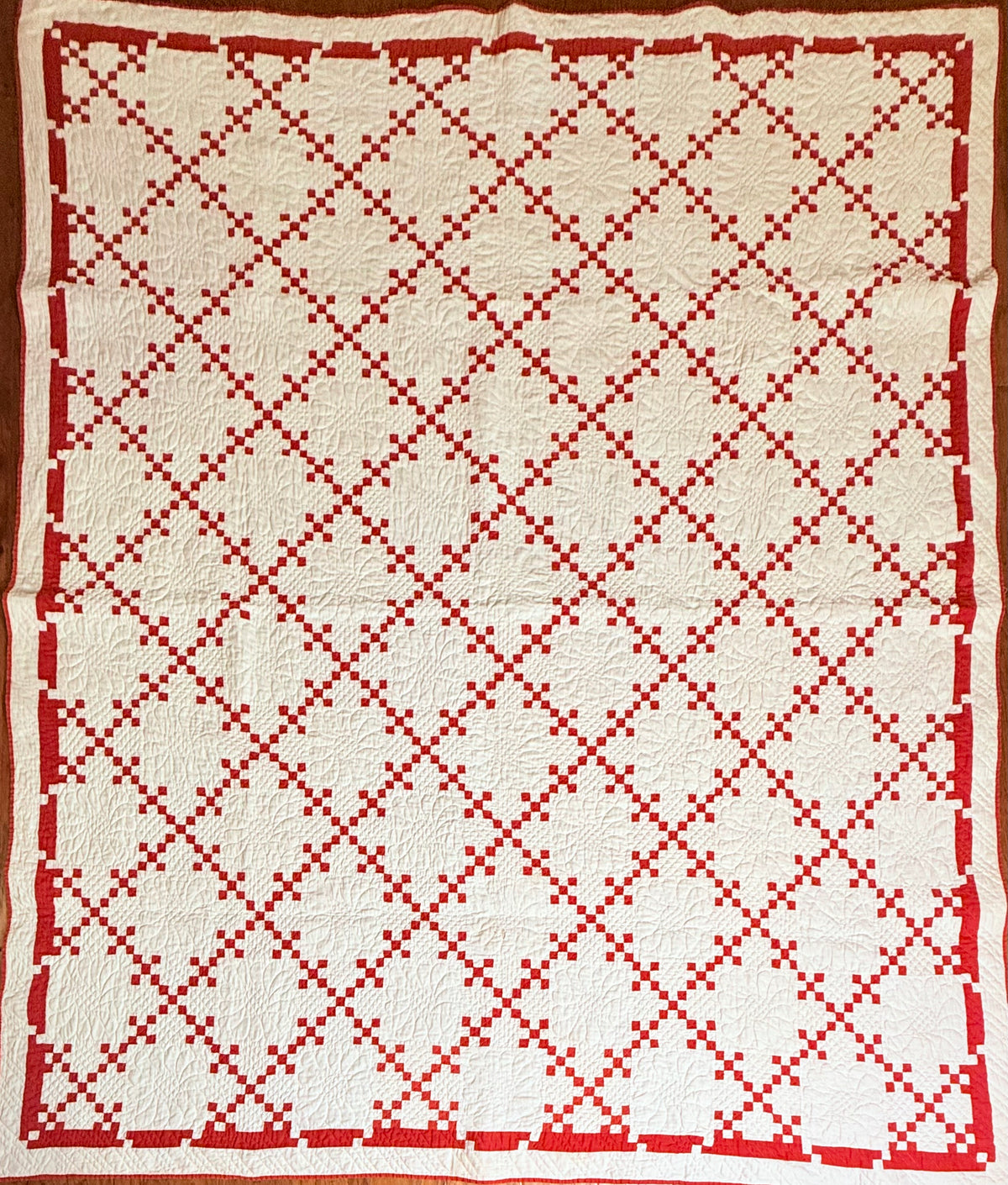 Incredible Red and White Small Scale Double 9 Patch Quilt