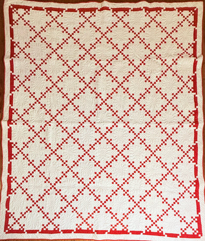 Incredible Red and White Small Scale Double 9 Patch Quilt