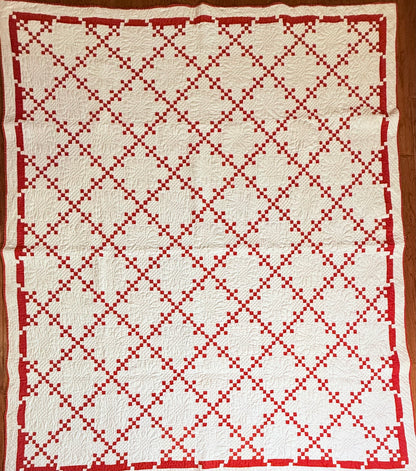Incredible Red and White Small Scale Double 9 Patch Quilt