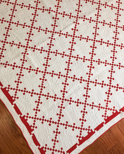 Incredible Red and White Small Scale Double 9 Patch Quilt