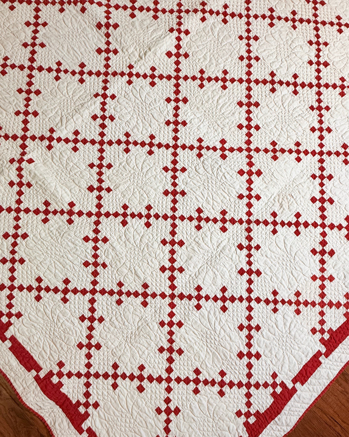 Incredible Red and White Small Scale Double 9 Patch Quilt