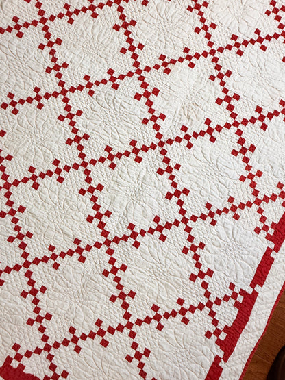 Incredible Red and White Small Scale Double 9 Patch Quilt